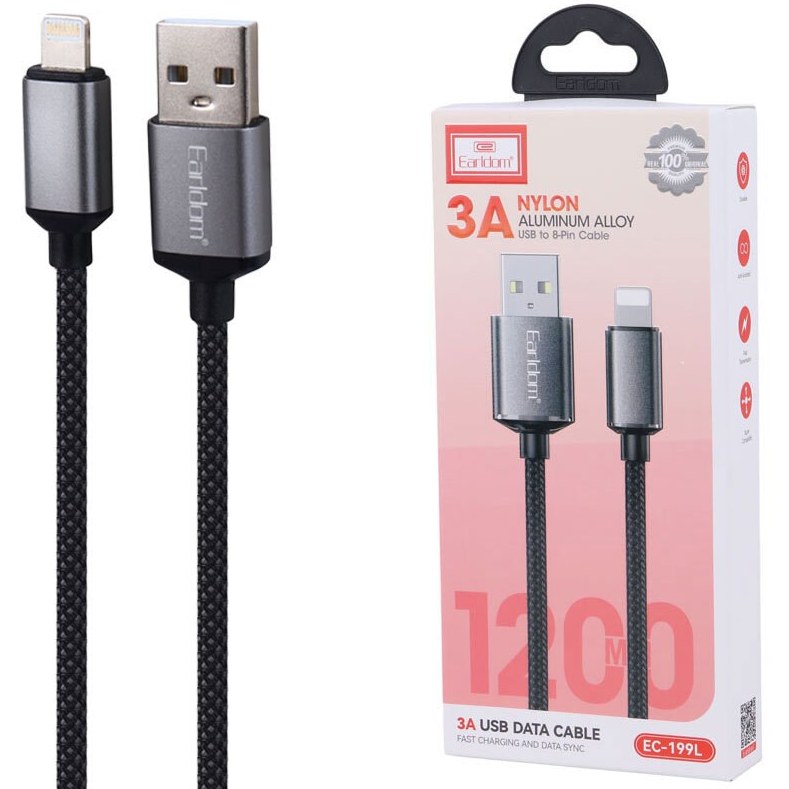 کابل آیفونی فست شارژ Earldom EC-199L 3A 1.2m