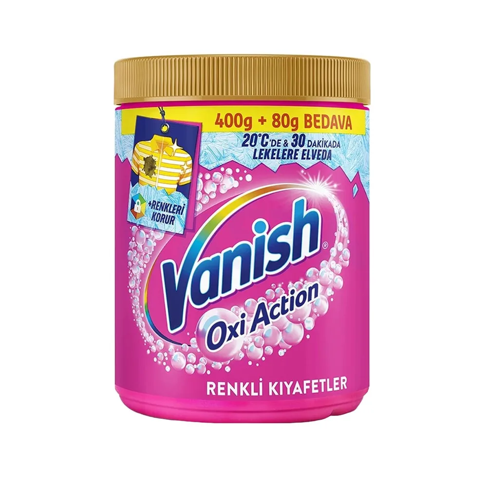 پودر لکه بر لباس ونیش مدل Oxi Action مخصوص لباس های رنگی وزن 480 گرم